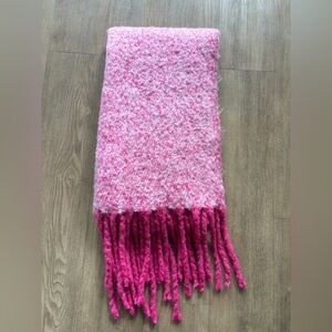 Pink and White Fringed Scarf